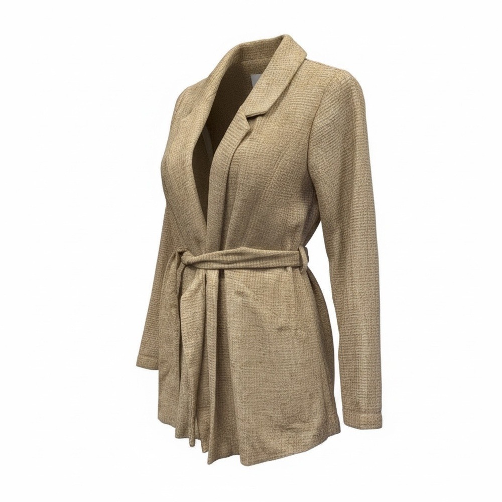 Crescent Womens Tan Solid Textured Tie Waist Long Sleeve Blazer S